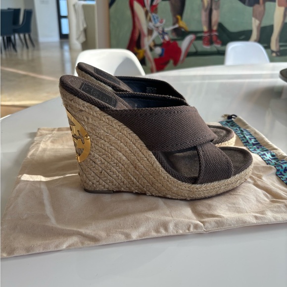 Tory Burch Dark Brown Kristen Wedge Sandals - Picture 4 of 8